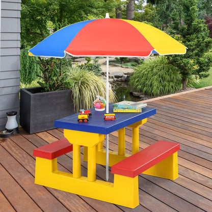 Kids Picnic Folding Table and Bench Set with Umbrella, Yellow Kids Table & Chair Sets   at Gallery Canada