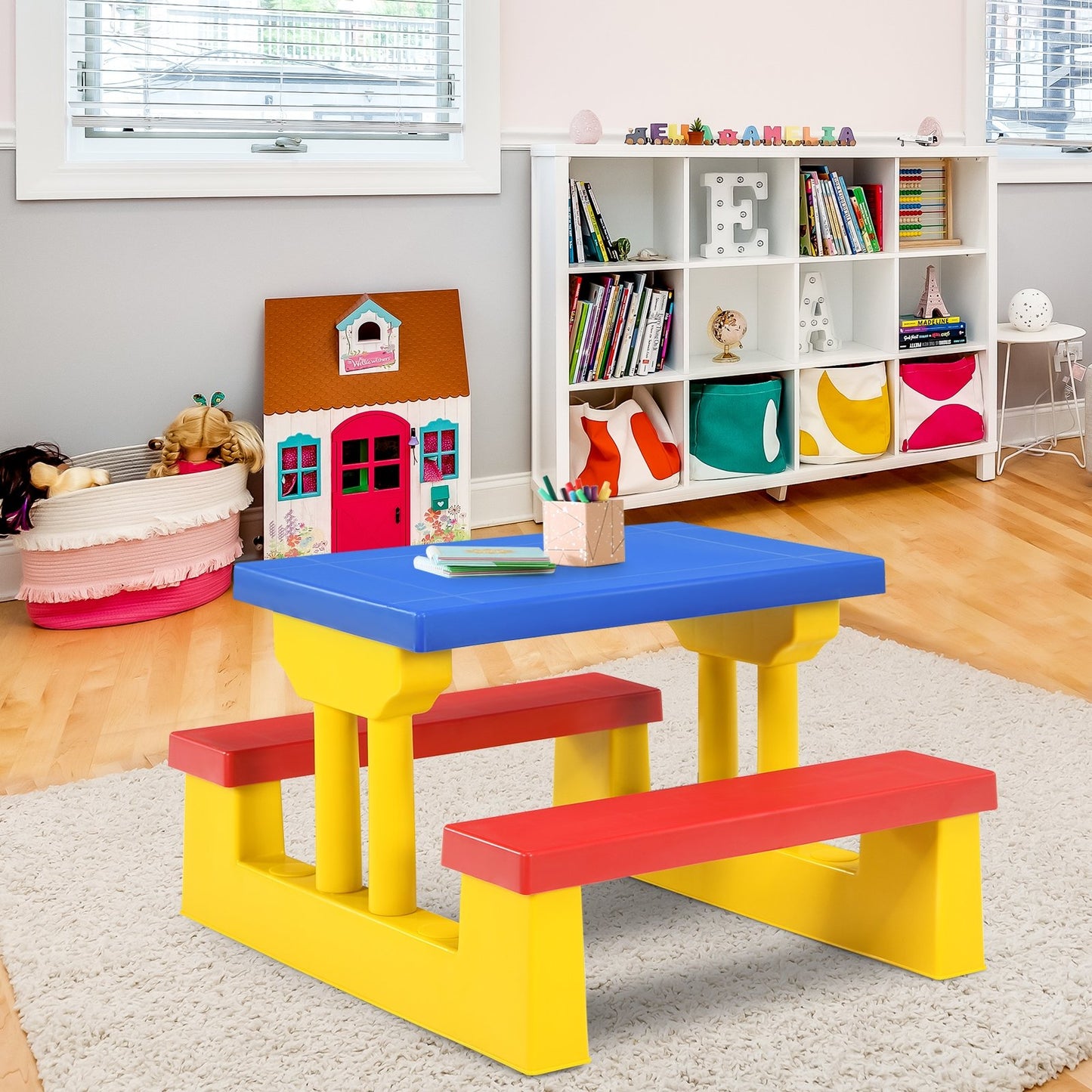 Kids Picnic Folding Table and Bench Set with Umbrella, Yellow Kids Table & Chair Sets   at Gallery Canada