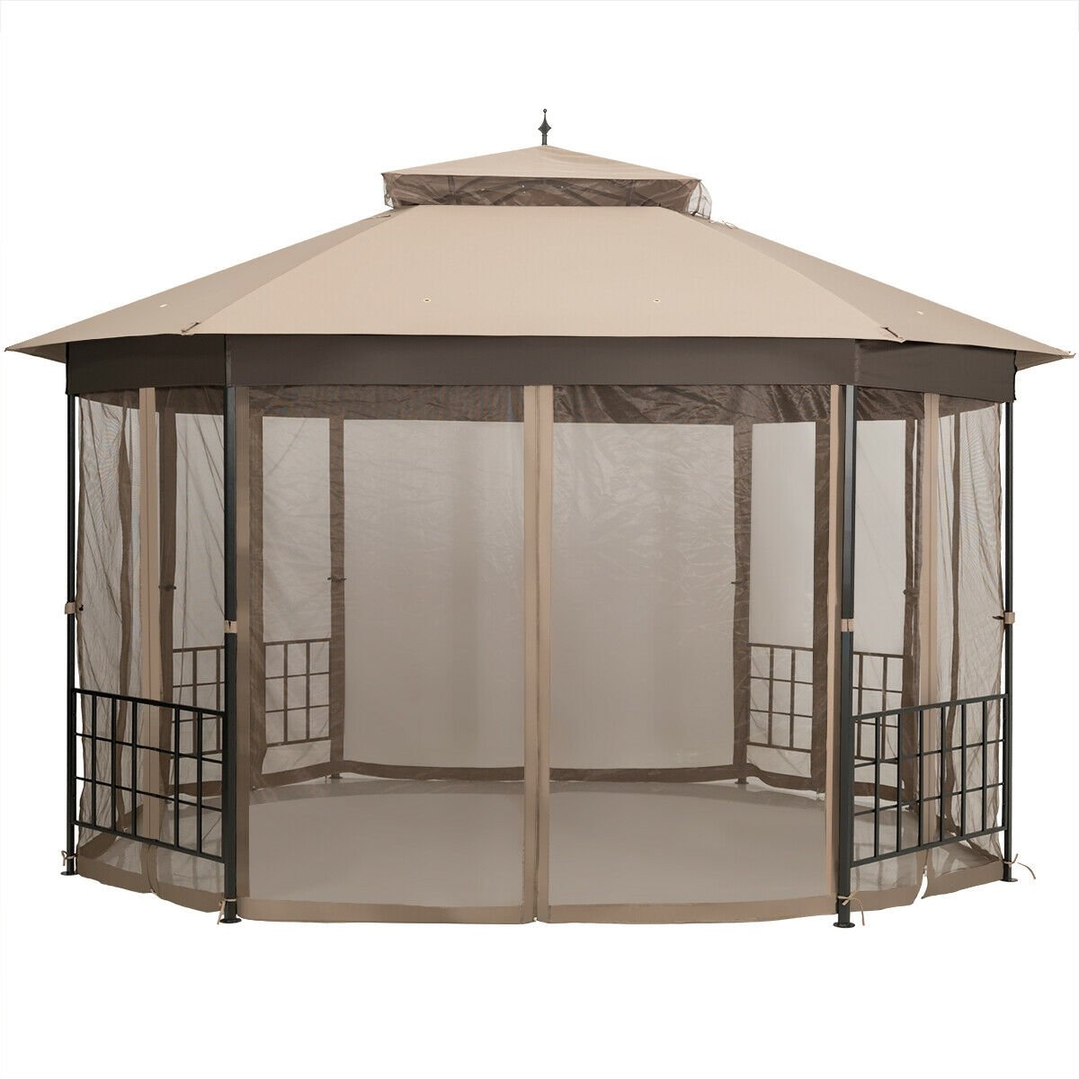 10’x 12’ Octagonal Patio Gazebo, Brown - Gallery Canada