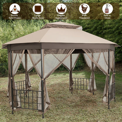 10’x 12’ Octagonal Patio Gazebo, Brown Gazebos   at Gallery Canada