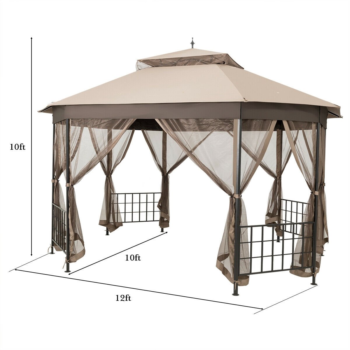 10’x 12’ Octagonal Patio Gazebo, Brown Gazebos   at Gallery Canada