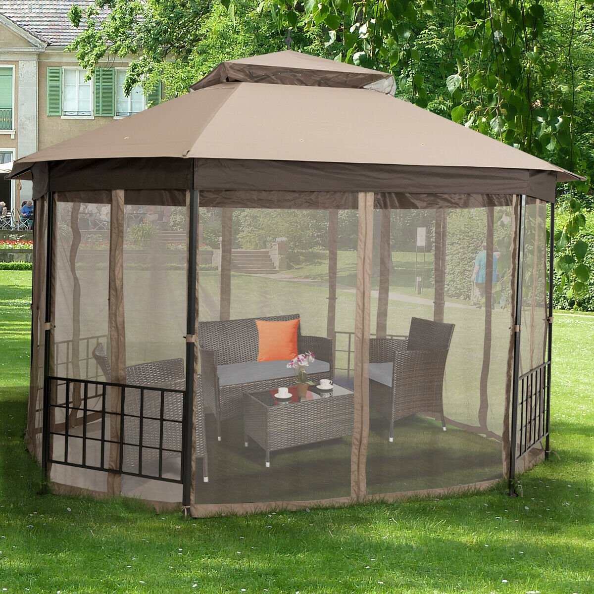 10’x 12’ Octagonal Patio Gazebo, Brown Gazebos   at Gallery Canada