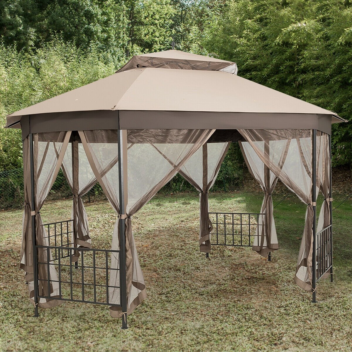 10’x 12’ Octagonal Patio Gazebo, Brown - Gallery Canada