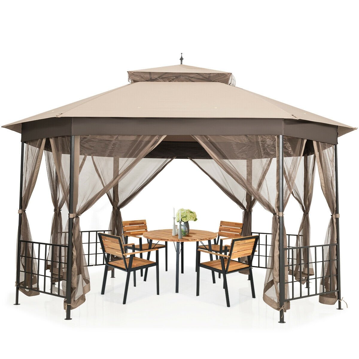 10’x 12’ Octagonal Patio Gazebo, Brown Gazebos   at Gallery Canada