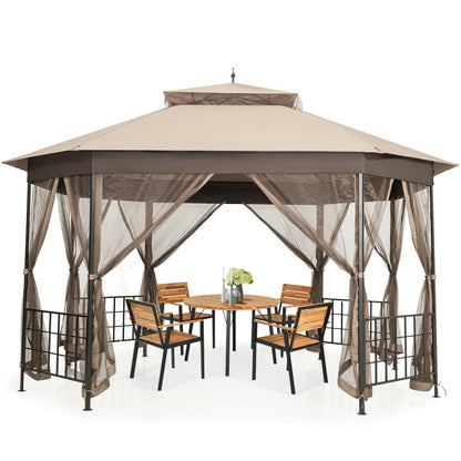 10’x 12’ Octagonal Patio Gazebo, Brown - Gallery Canada