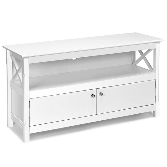 44 Inch Wooden Storage Cabinet TV Stand, White - Gallery Canada