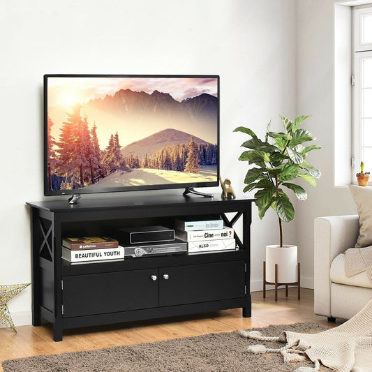 44 Inch Wooden Storage Cabinet TV Stand, Black - Gallery Canada