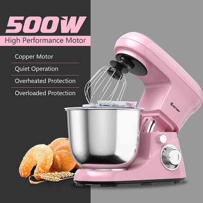 5.3 Qt Stand Kitchen Food Mixer 6 Speed with Dough Hook Beater, Pink - Gallery Canada