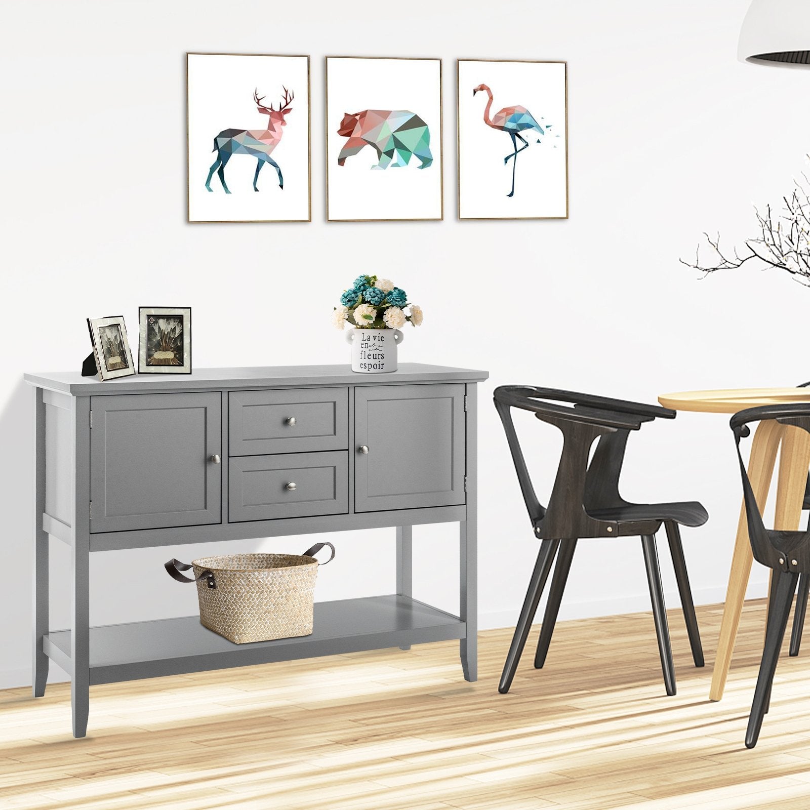 Wooden Sideboard Buffet Console Table  with Drawers and Storage, Gray Console Tables   at Gallery Canada