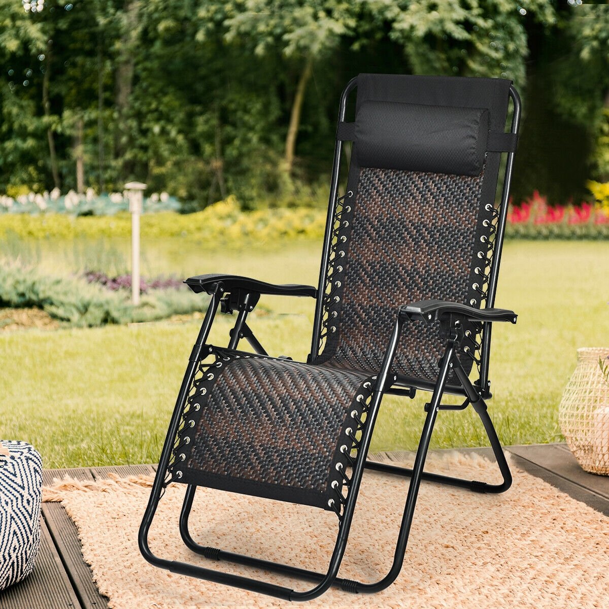 Folding Rattan Zero Gravity Lounge Chair with Removable Head Pillow, Brown - Gallery Canada