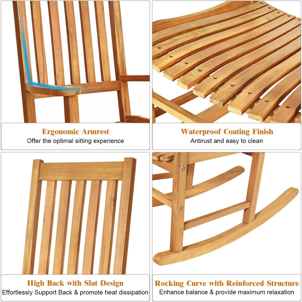 Indoor Outdoor Wooden High Back Rocking Chair, Natural Patio Rocking Chairs & Gliders   at Gallery Canada