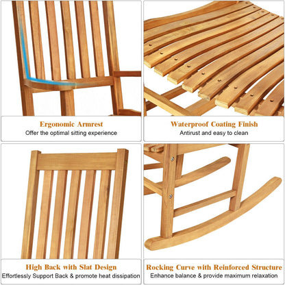 Indoor Outdoor Wooden High Back Rocking Chair, Natural Patio Rocking Chairs & Gliders   at Gallery Canada