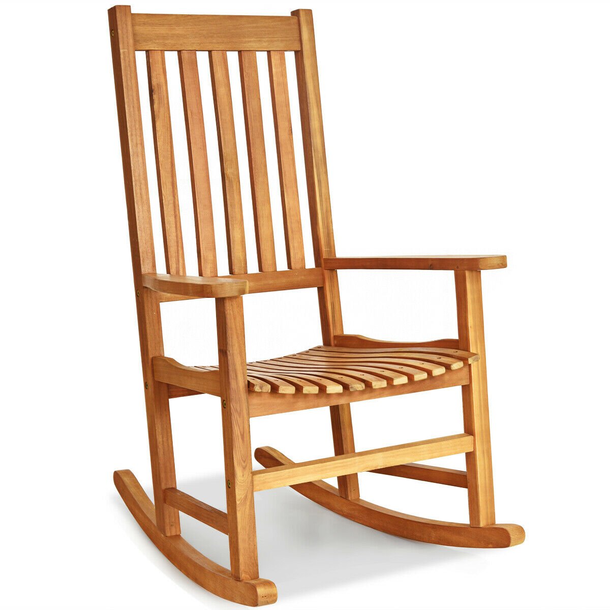 Indoor Outdoor Wooden High Back Rocking Chair, Natural Patio Rocking Chairs & Gliders   at Gallery Canada