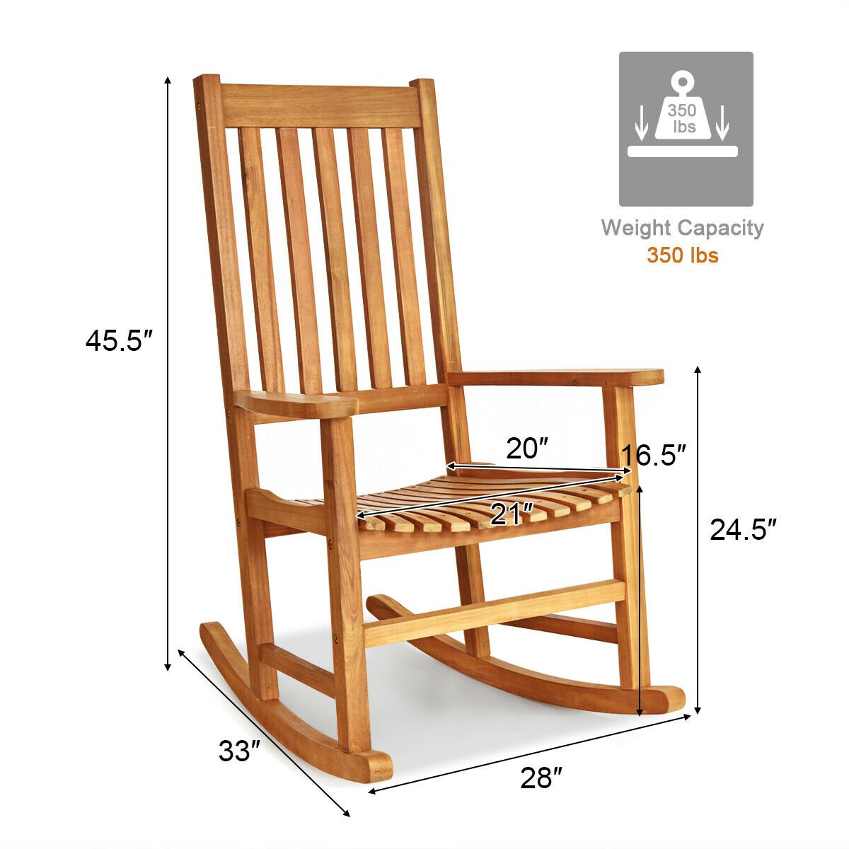 Indoor Outdoor Wooden High Back Rocking Chair, Natural Patio Rocking Chairs & Gliders   at Gallery Canada