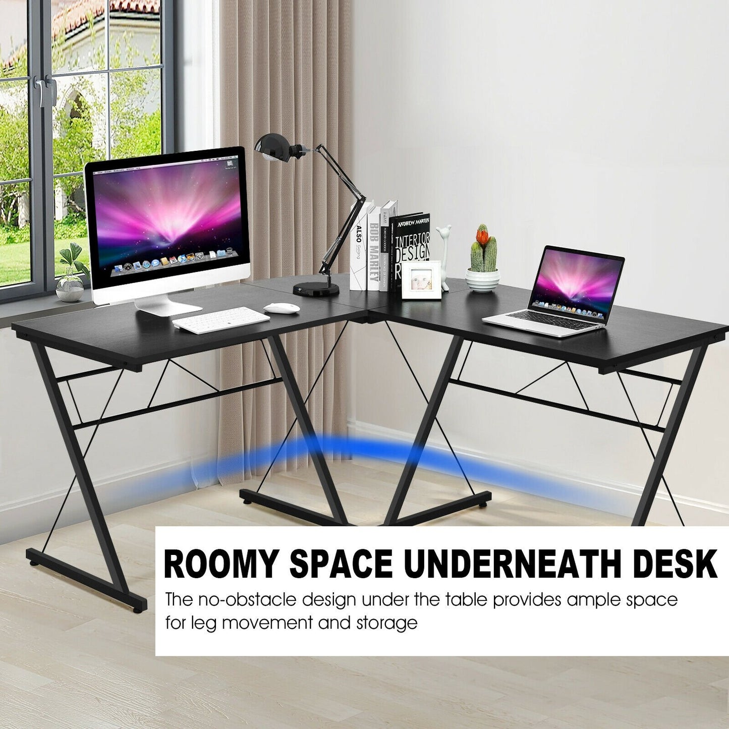 59 Inch L-Shaped Corner Desk Computer Table for Home Office Study Workstation, Black L-Shaped Desks   at Gallery Canada