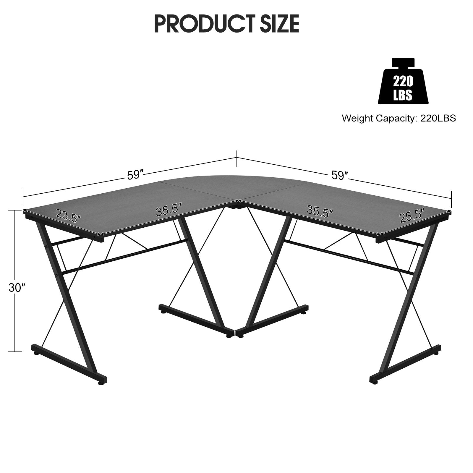 59 Inch L-Shaped Corner Desk Computer Table for Home Office Study Workstation, Black L-Shaped Desks   at Gallery Canada