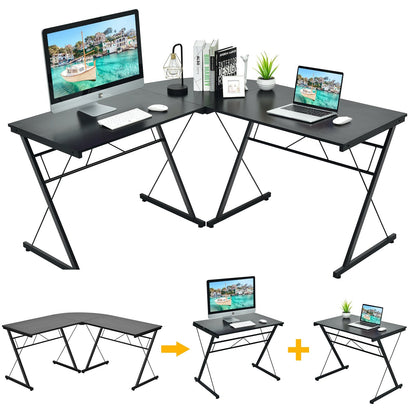 59 Inch L-Shaped Corner Desk Computer Table for Home Office Study Workstation, Black L-Shaped Desks   at Gallery Canada