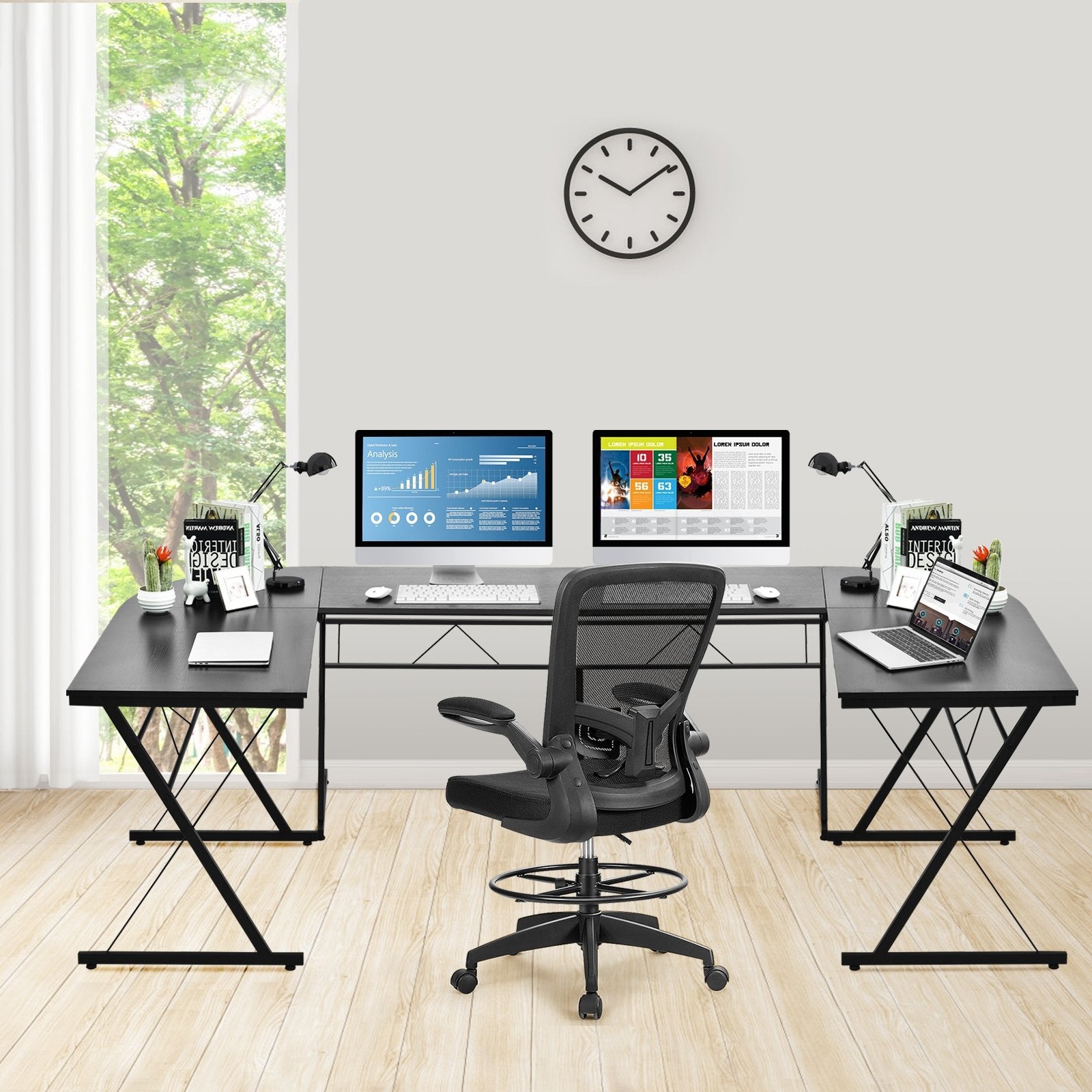 59 Inch L-Shaped Corner Desk Computer Table for Home Office Study Workstation, Black L-Shaped Desks   at Gallery Canada