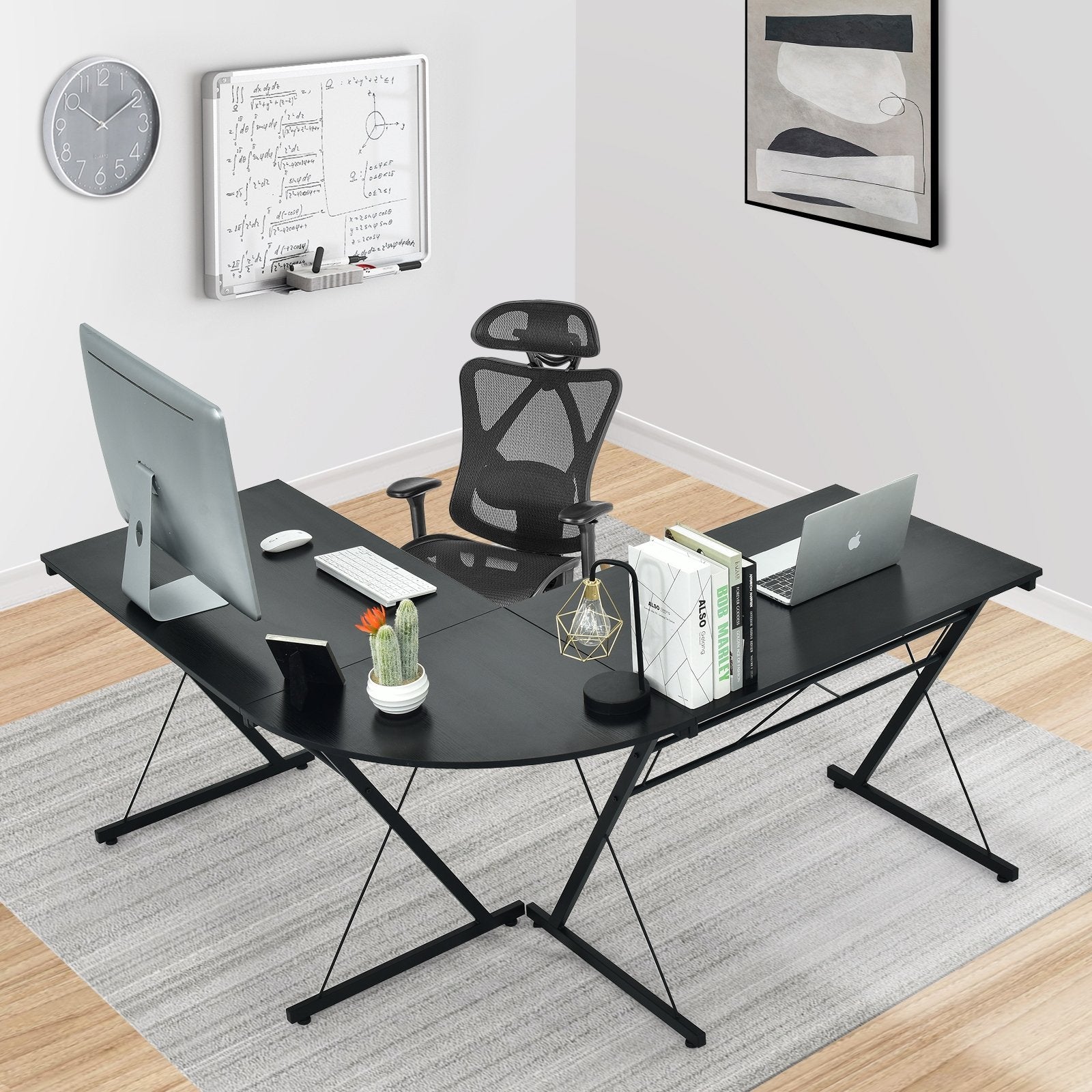 59 Inch L-Shaped Corner Desk Computer Table for Home Office Study Workstation, Black L-Shaped Desks   at Gallery Canada