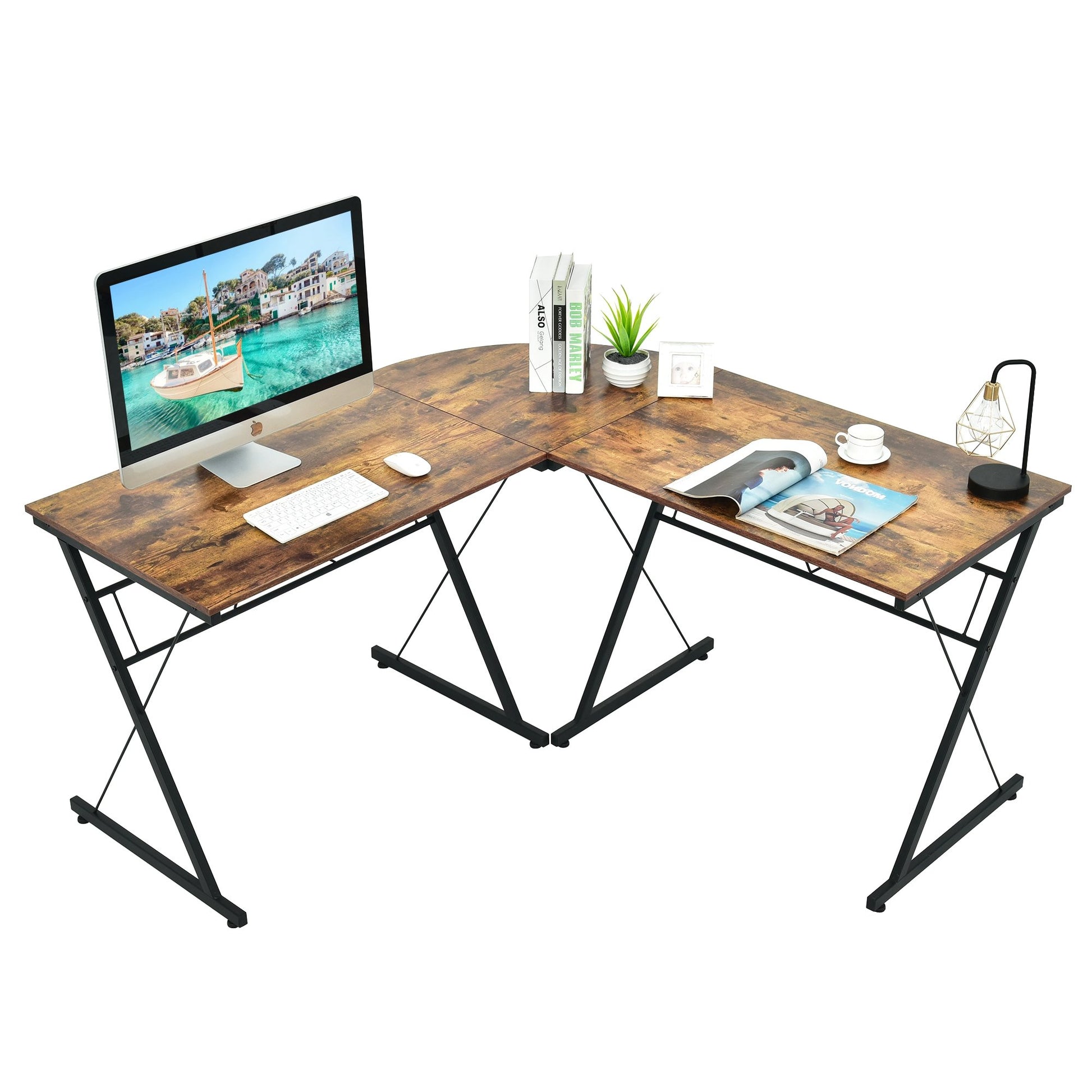 59 Inch L-Shaped Corner Desk Computer Table for Home Office Study Workstation, Brown - Gallery Canada