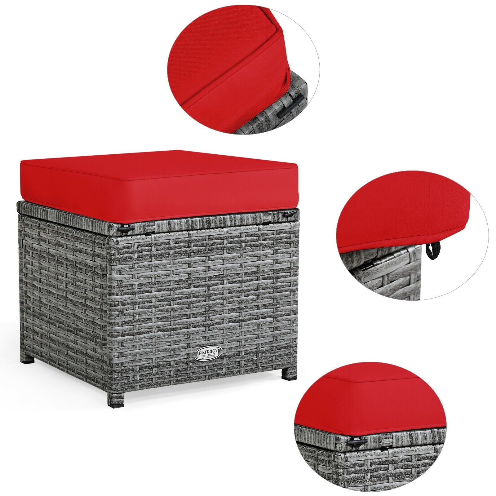 7 Pieces Patio Rattan Dining Furniture Sectional Sofa Set with Wicker Ottoman, Red Outdoor Sectionals   at Gallery Canada