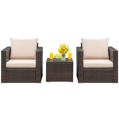 3 Pcs Patio Conversation Rattan Furniture Set with Cushion, Beige Patio Conversation Sets Beige  at Gallery Canada