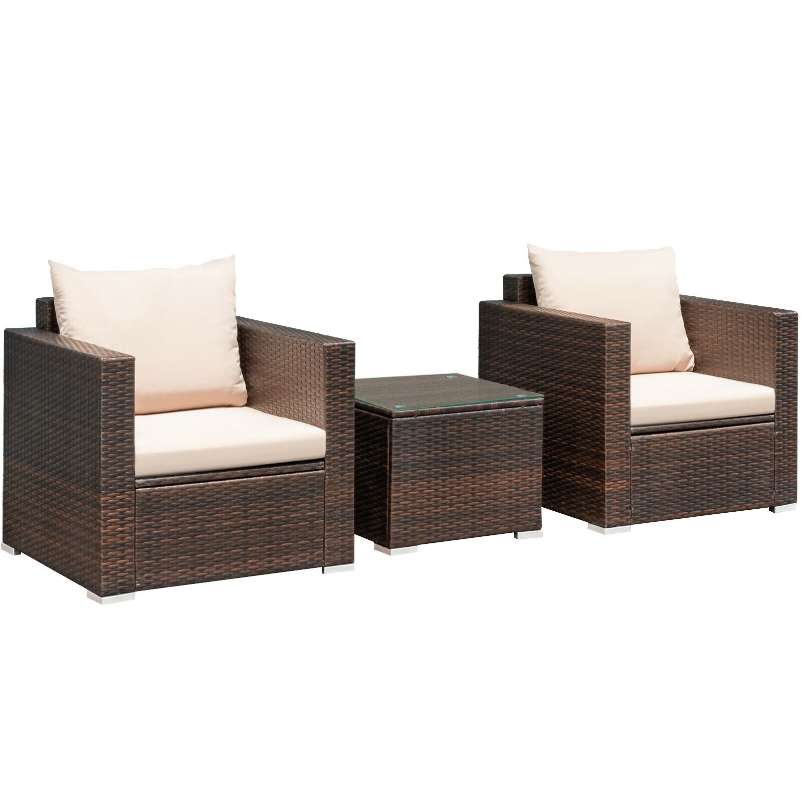 3 Pcs Patio Conversation Rattan Furniture Set with Cushion, Beige Patio Conversation Sets   at Gallery Canada