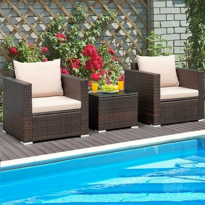 3 Pcs Patio Conversation Rattan Furniture Set with Cushion, Beige Patio Conversation Sets   at Gallery Canada