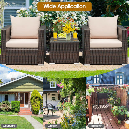 3 Pcs Patio Conversation Rattan Furniture Set with Cushion, Beige Patio Conversation Sets   at Gallery Canada