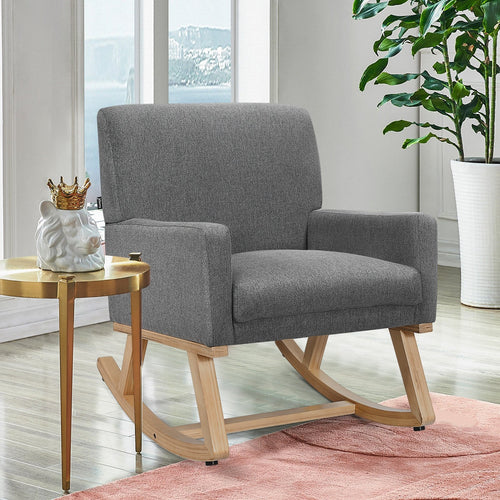 Upholstered Rocking Chair with and Solid Wood Base, Gray