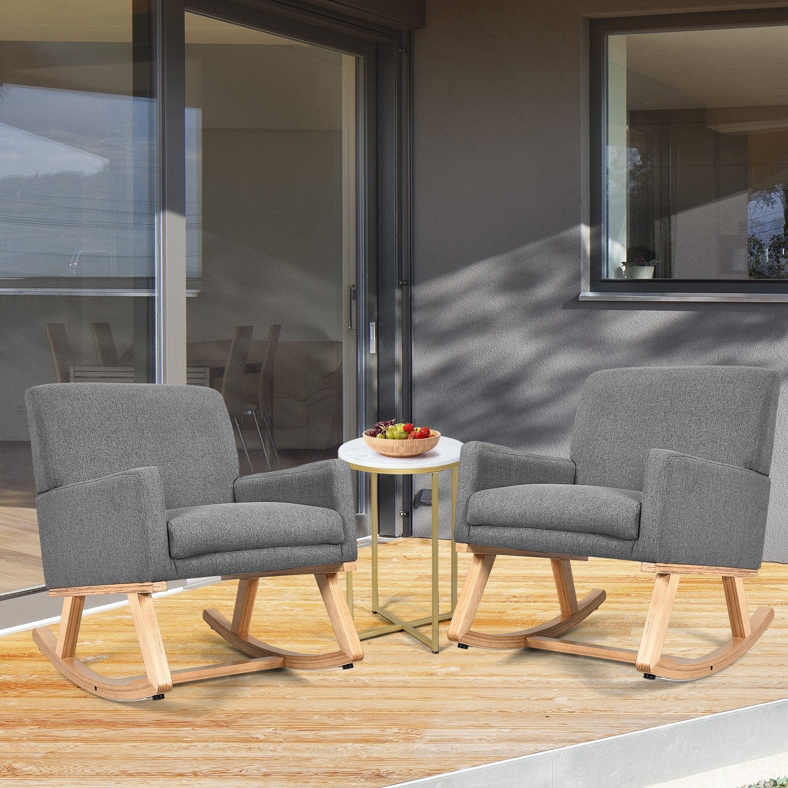 Upholstered Rocking Chair with and Solid Wood Base, Gray Accent Chairs   at Gallery Canada