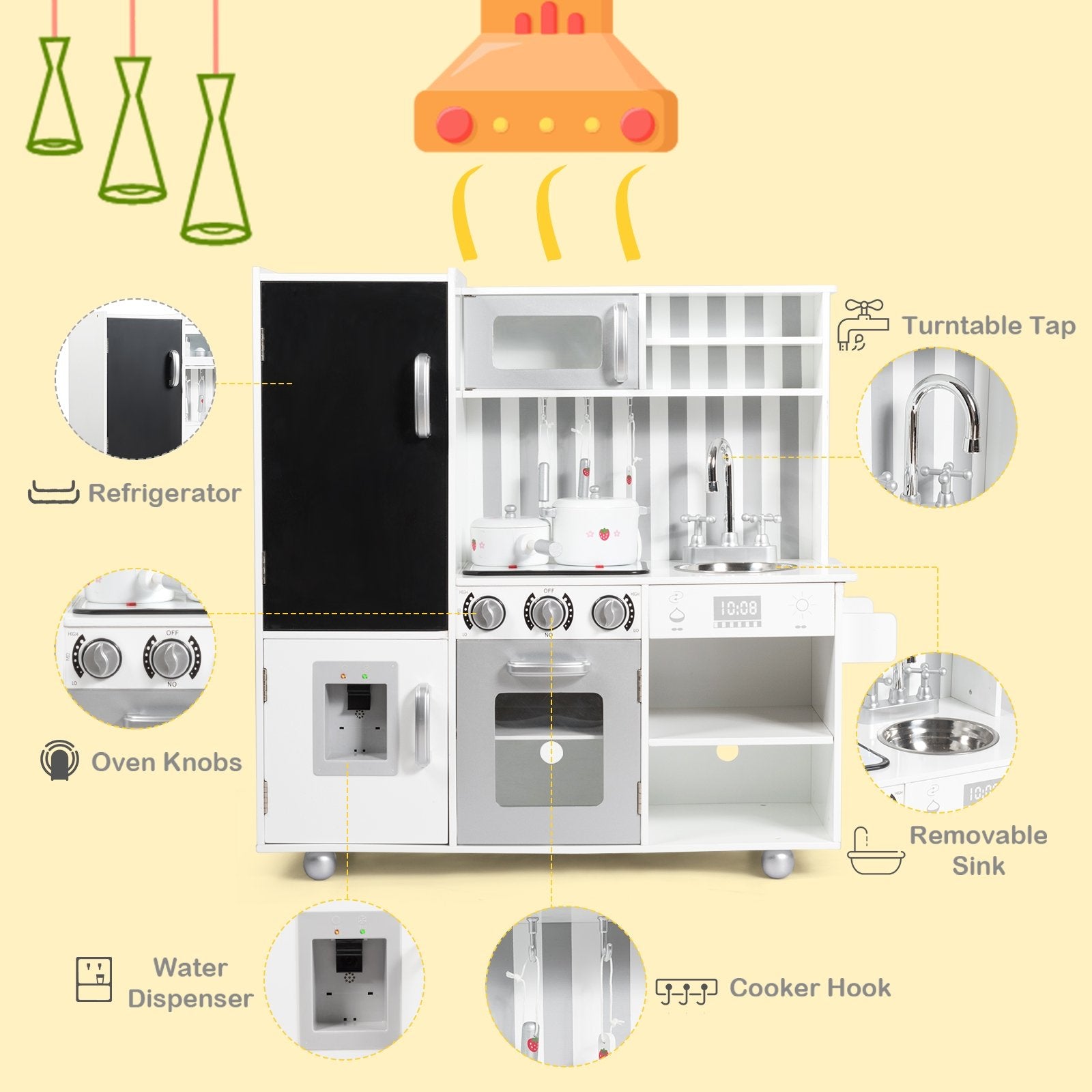 Wooden Pretend Play Kitchen Sets with Simulated Sound, White Play Kitchen Sets   at Gallery Canada