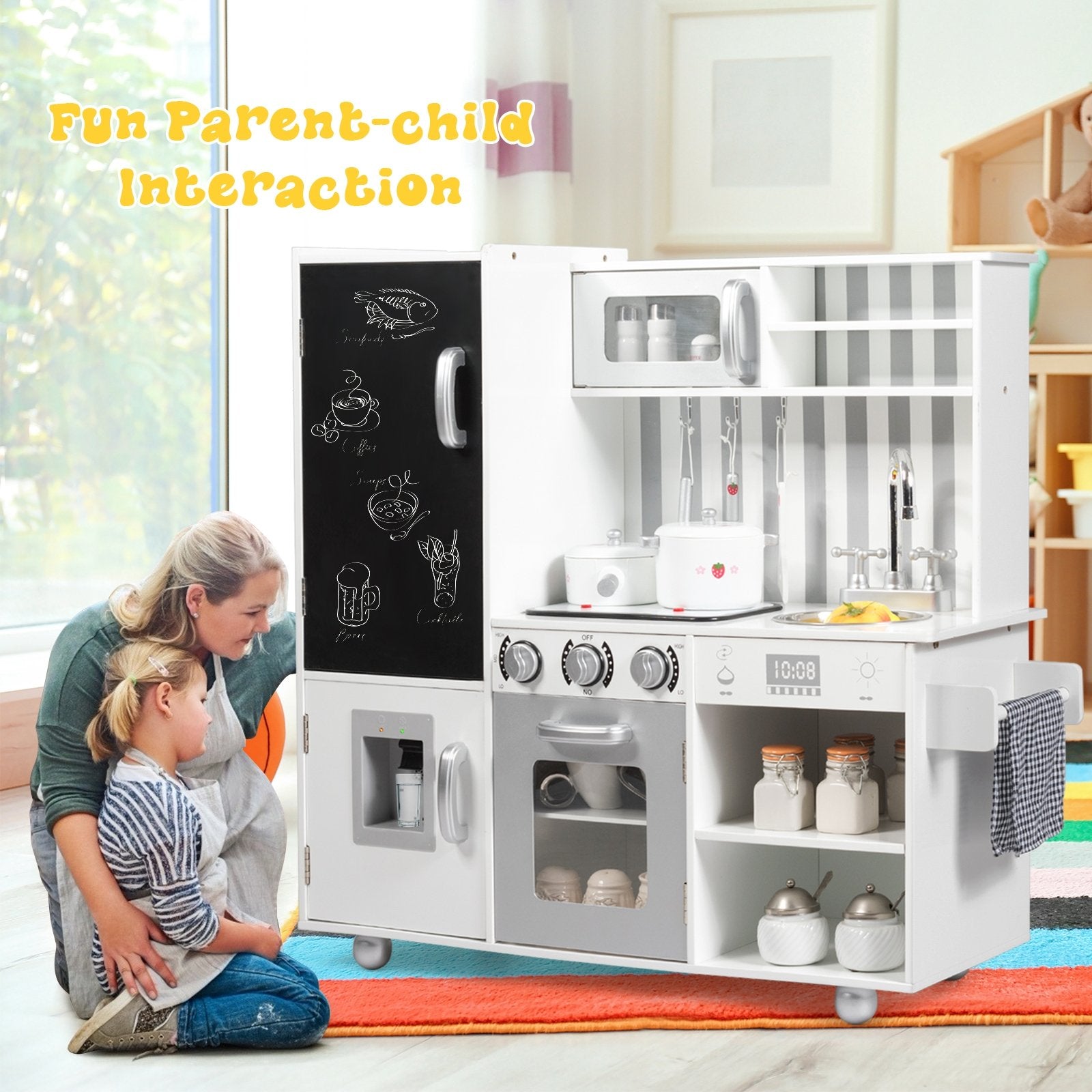 Wooden Pretend Play Kitchen Sets with Simulated Sound, White Play Kitchen Sets   at Gallery Canada