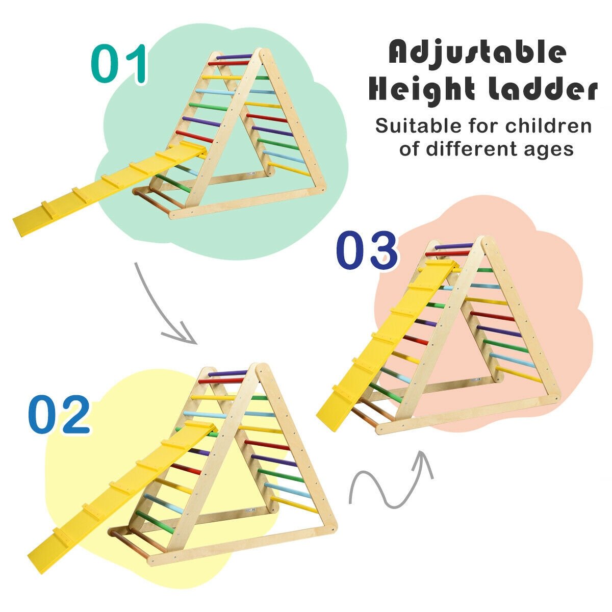 Foldable Wooden Climbing Triangle Indoor with Ladder for Toddler Baby, Multicolor Climbers & Slides   at Gallery Canada