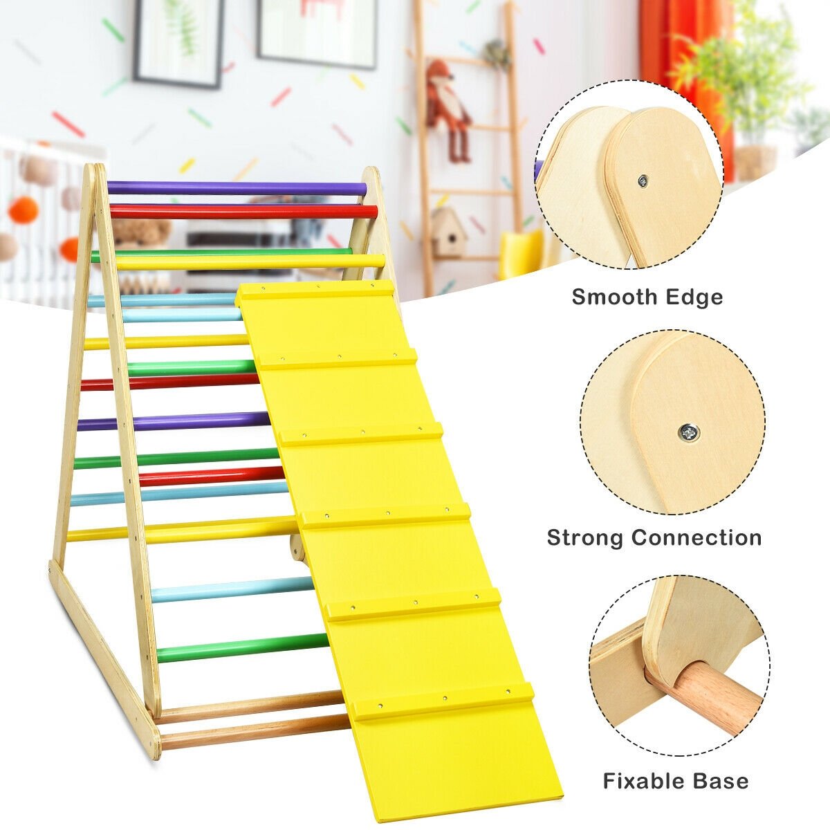 Foldable Wooden Climbing Triangle Indoor with Ladder for Toddler Baby, Multicolor Climbers & Slides   at Gallery Canada