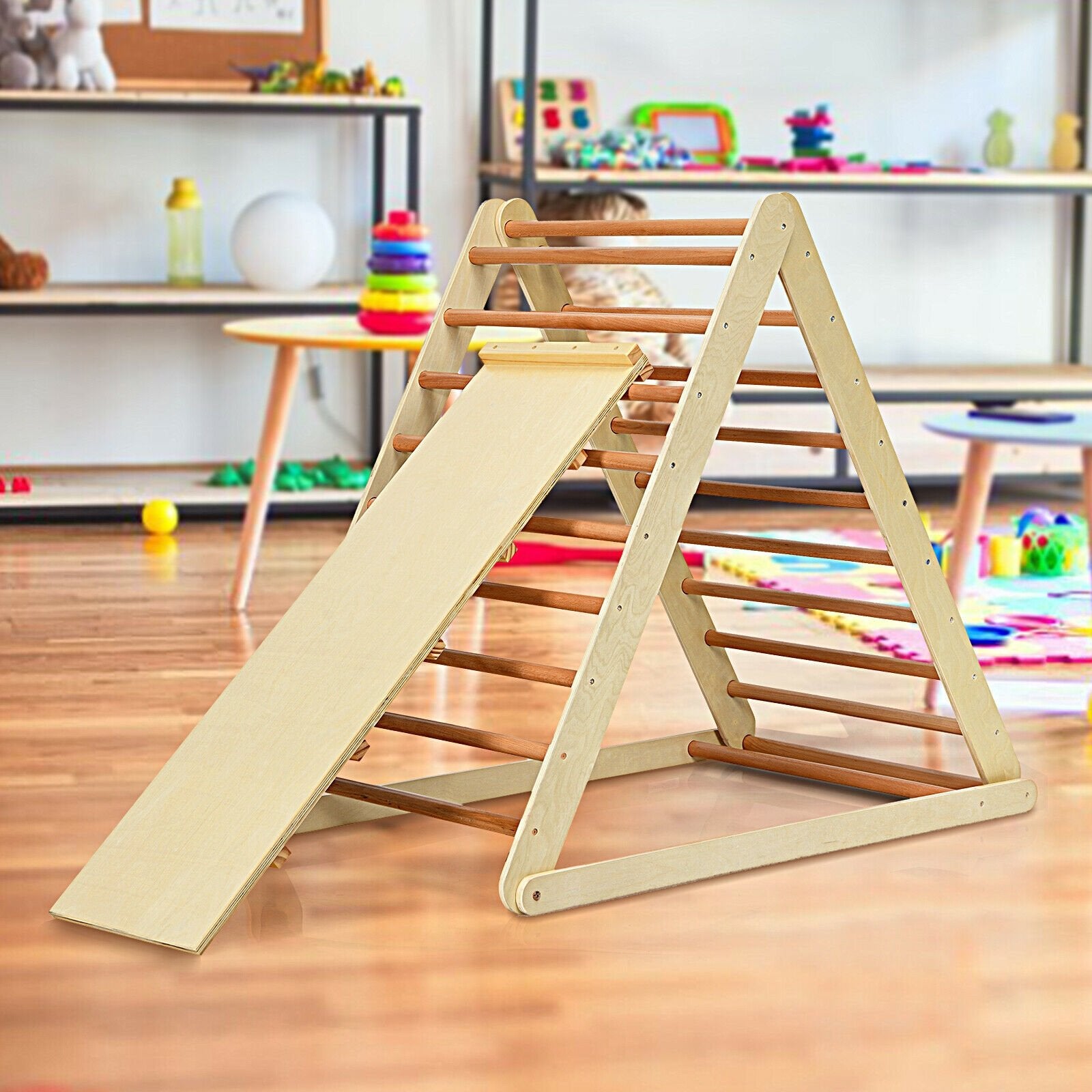 Foldable Wooden Climbing Triangle Indoor with Ladder for Toddler Baby, Natural Climbers & Slides   at Gallery Canada