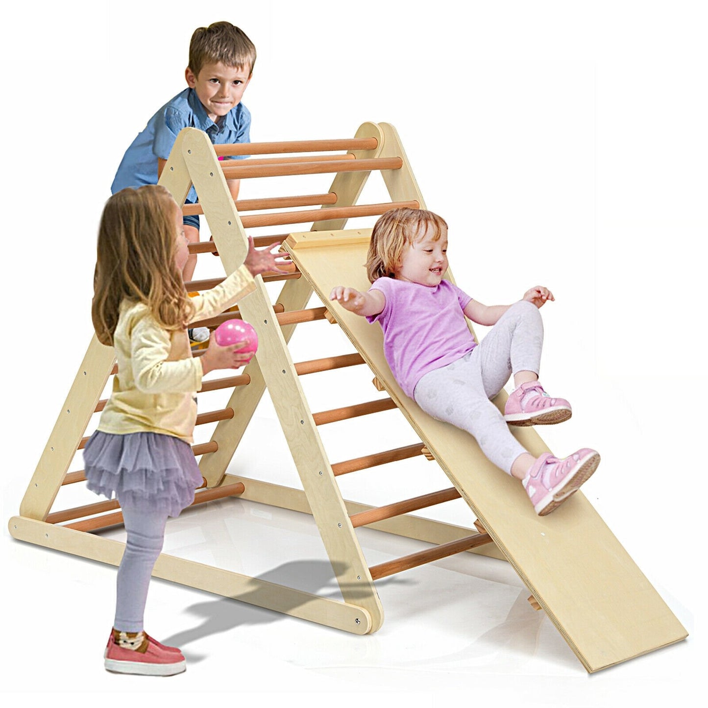 Foldable Wooden Climbing Triangle Indoor with Ladder for Toddler Baby, Natural Climbers & Slides   at Gallery Canada