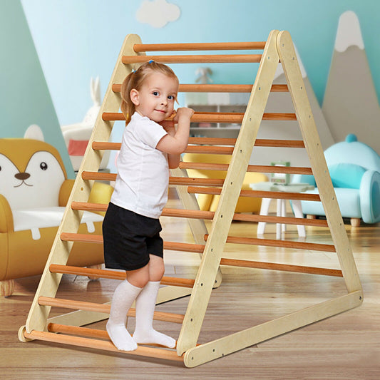 Foldable Wooden Climbing Triangle Indoor with Ladder for Toddler Baby, Natural Climbers & Slides   at Gallery Canada