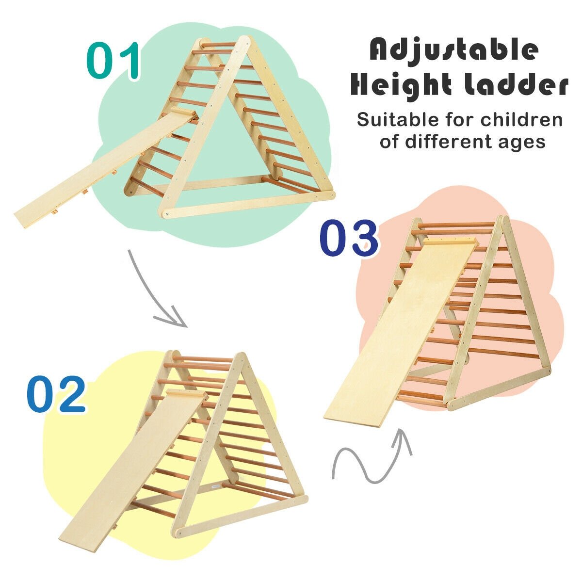 Foldable Wooden Climbing Triangle Indoor with Ladder for Toddler Baby, Natural Climbers & Slides   at Gallery Canada