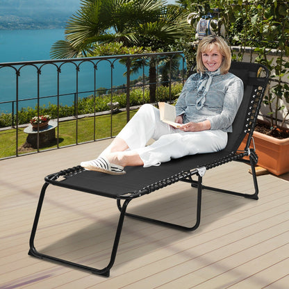 Folding Heightening Design Beach Lounge Chair with Pillow for Patio, Black Outdoor Chaise Lounges   at Gallery Canada