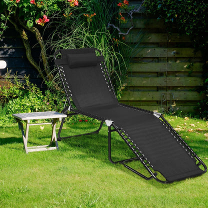 Folding Heightening Design Beach Lounge Chair with Pillow for Patio, Black Outdoor Chaise Lounges   at Gallery Canada