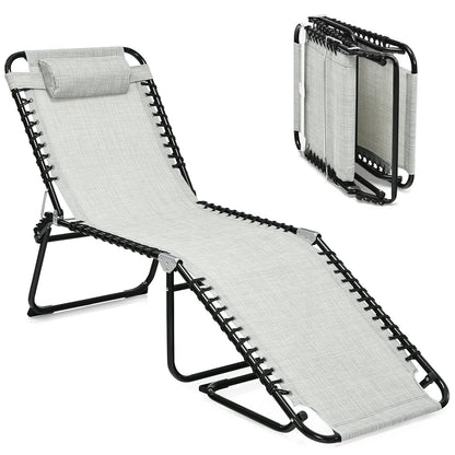 Folding Heightening Design Beach Lounge Chair with Pillow for Patio, Gray Outdoor Chaise Lounges   at Gallery Canada