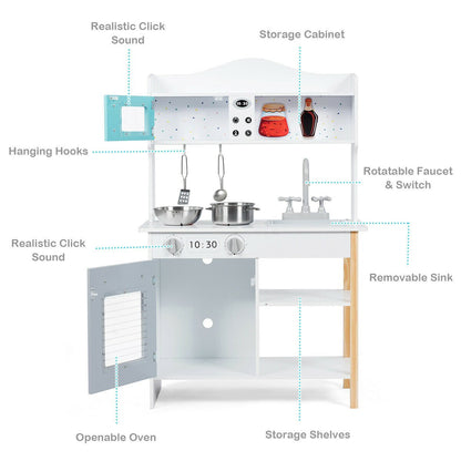 Kids Kitchen Cookware Pretend Cooking Food Play Set, Gray & White Play Kitchen Sets   at Gallery Canada