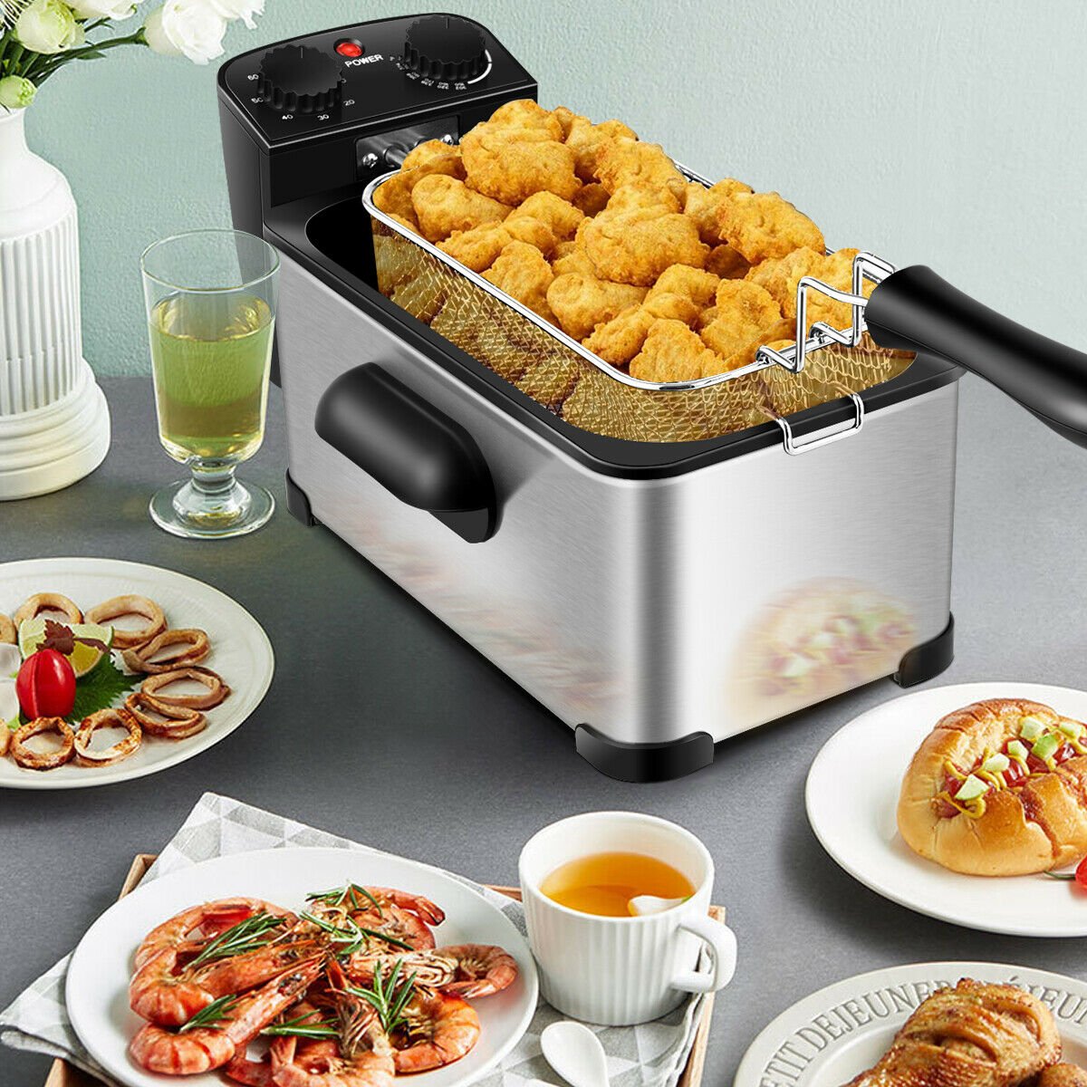 3.2 Quart Electric Stainless Steel Deep Fryer with Timer, Silver Air Fryers   at Gallery Canada