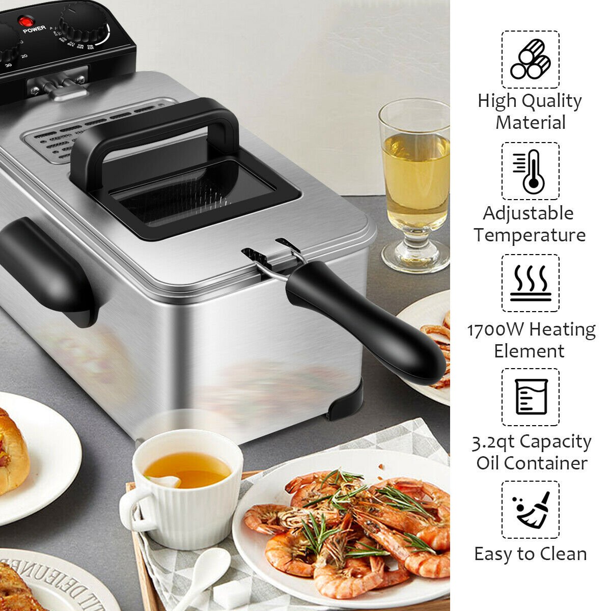 3.2 Quart Electric Stainless Steel Deep Fryer with Timer, Silver Air Fryers   at Gallery Canada