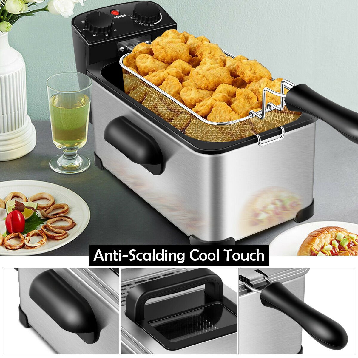 3.2 Quart Electric Stainless Steel Deep Fryer with Timer, Silver Air Fryers   at Gallery Canada