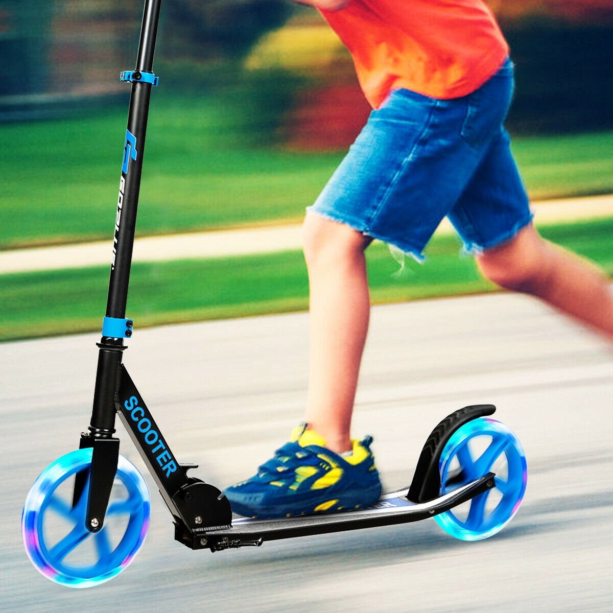 Portable Folding Sports Kick Scooter with LED Wheels, Blue Scooters   at Gallery Canada