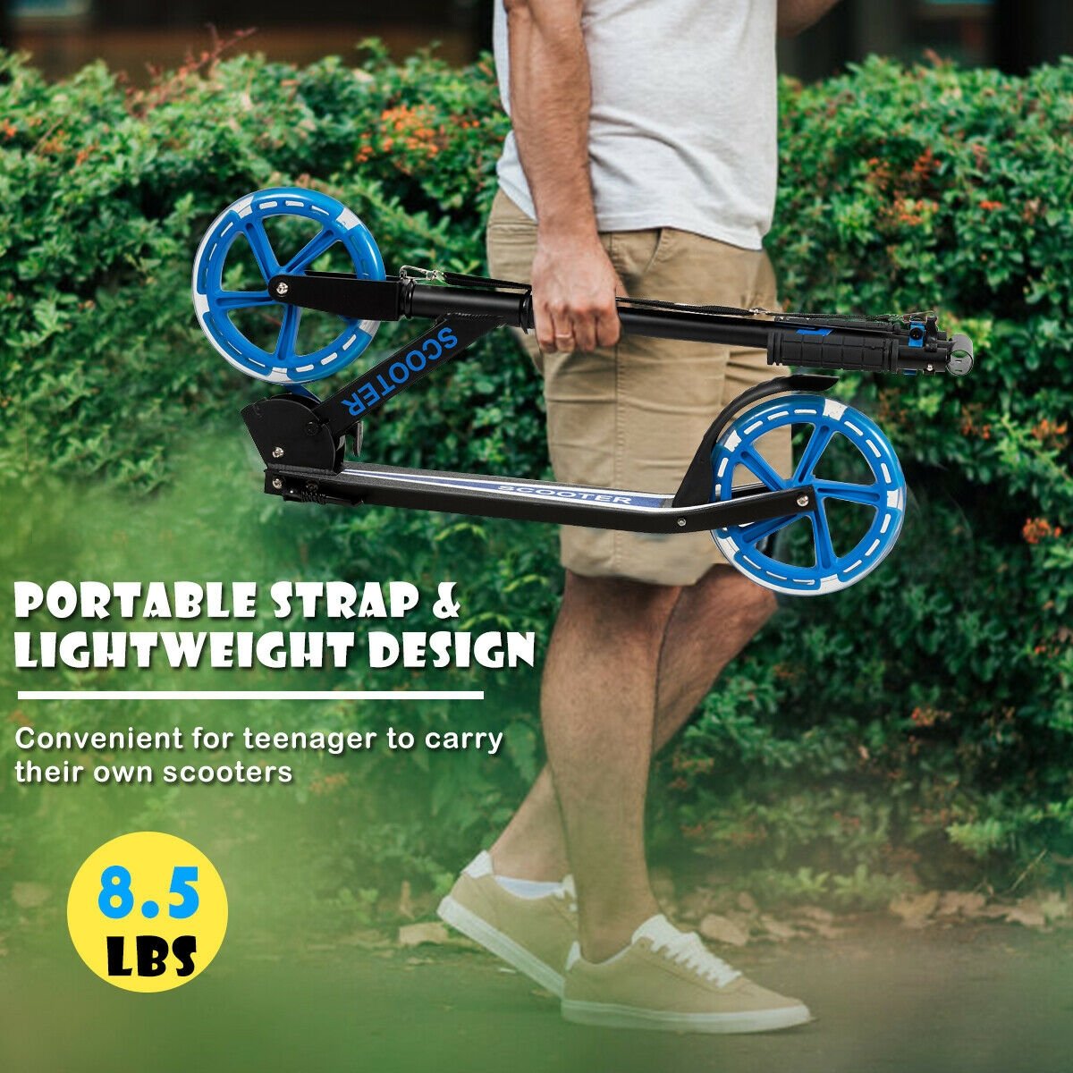 Portable Folding Sports Kick Scooter with LED Wheels, Blue Scooters   at Gallery Canada