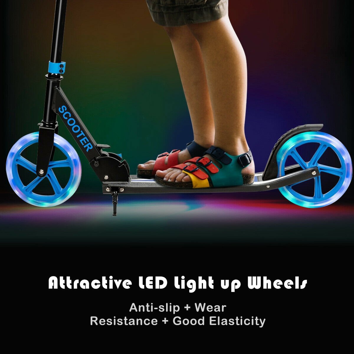 Portable Folding Sports Kick Scooter with LED Wheels, Blue Scooters   at Gallery Canada