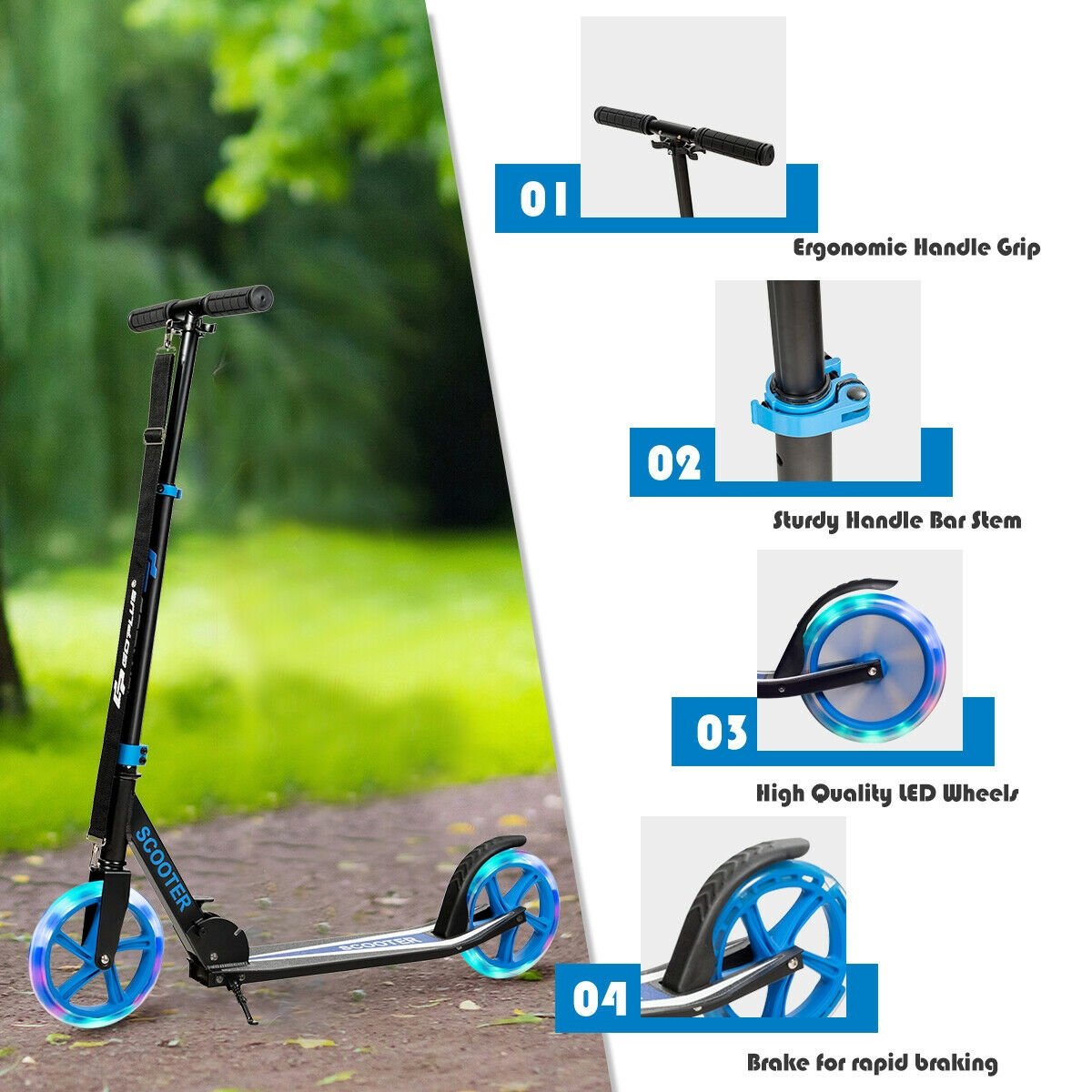 Portable Folding Sports Kick Scooter with LED Wheels, Blue Scooters   at Gallery Canada